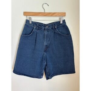 Vtg Chic High Waisted Pleated Denim Shorts Dark Wash Blue 27 Waist (fits 28x7.5)